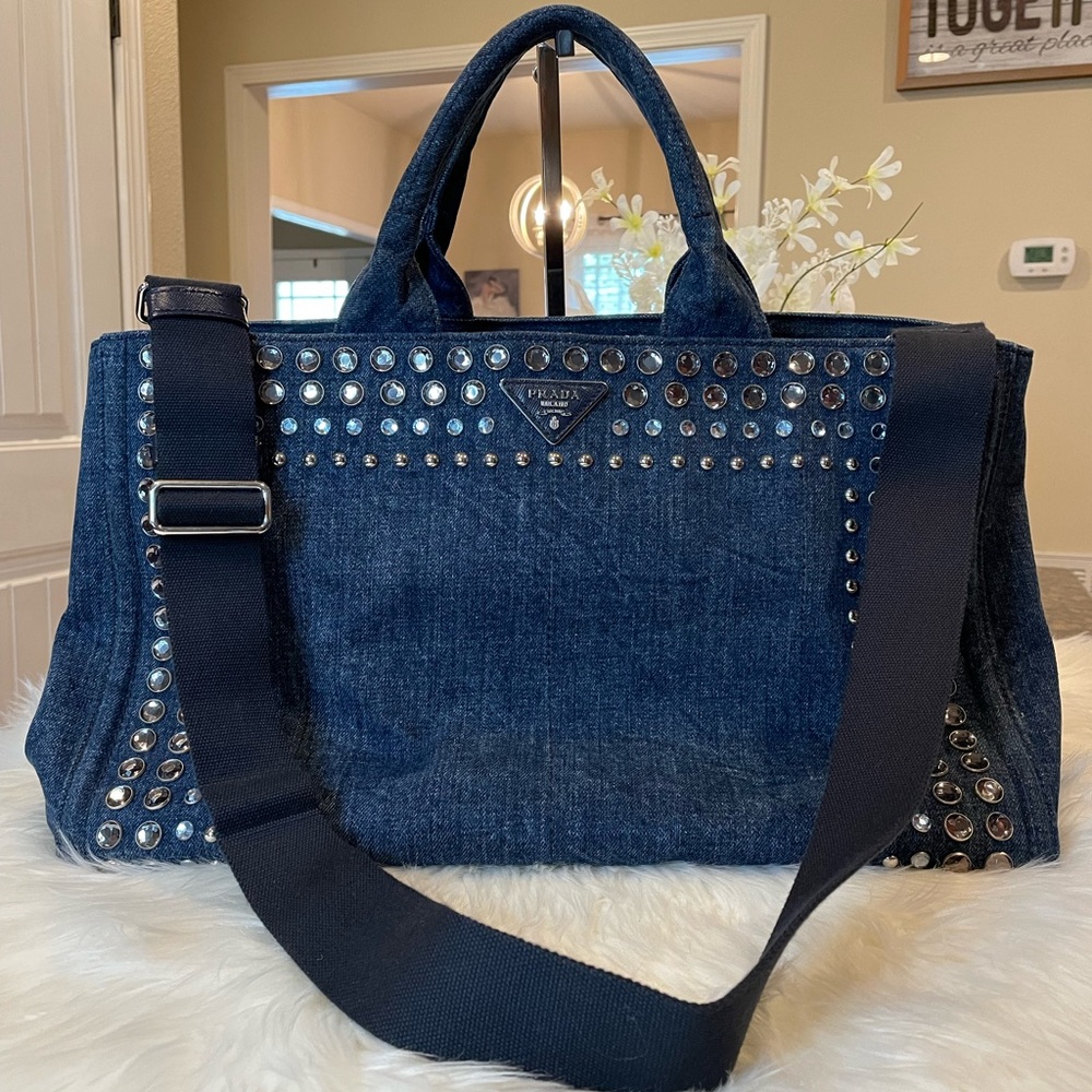 Prada Canapa Tote Denim Large w/ Strap